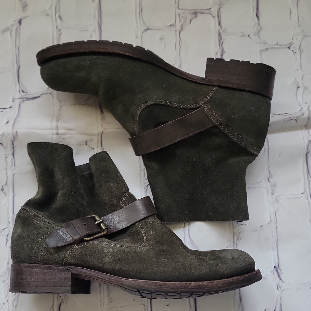 n.d.c. Green Suede Ankle Boots with Buckle Strap Size 37.5